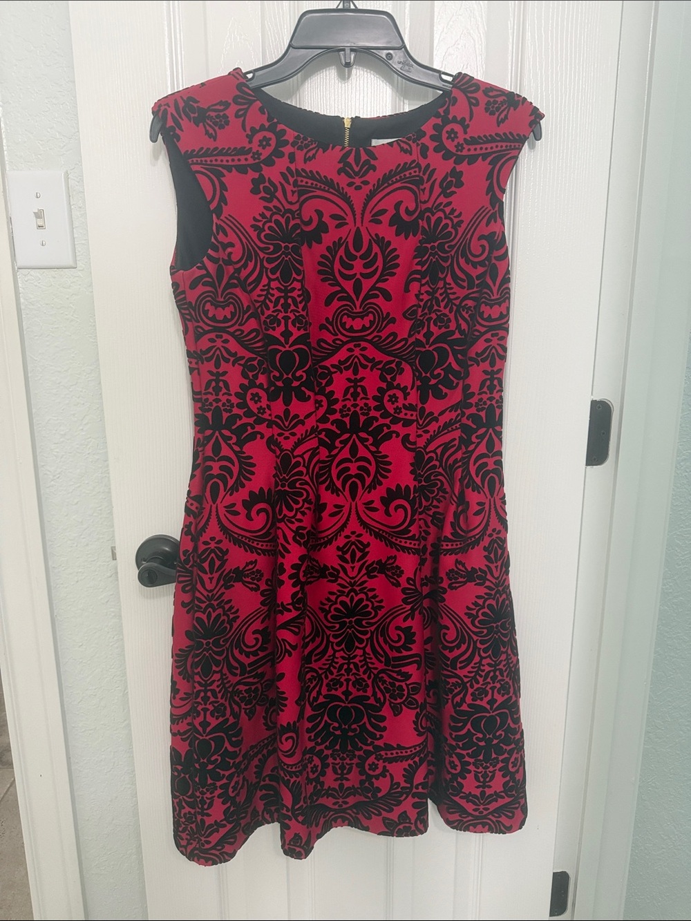 Taylor Red Dress with Black Damask Pattern
